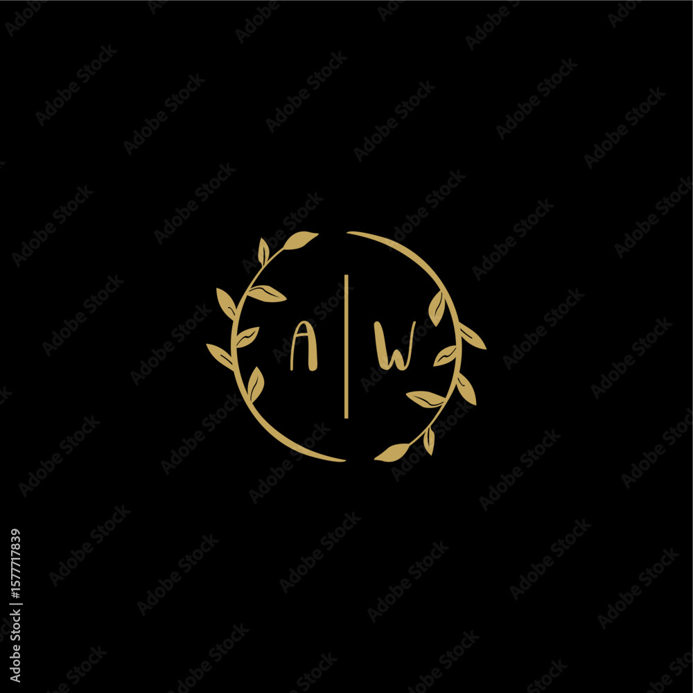Fototapeta premium AW feminine and elegant wedding monogram initial logo with circle floral gold