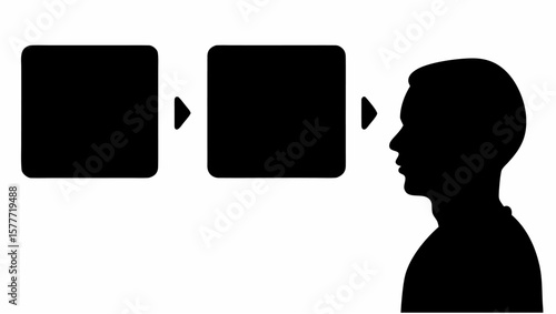 Silhouette of a person looking at two black squares