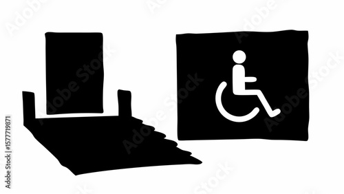Illustration of stairs and accessibility symbol sign
