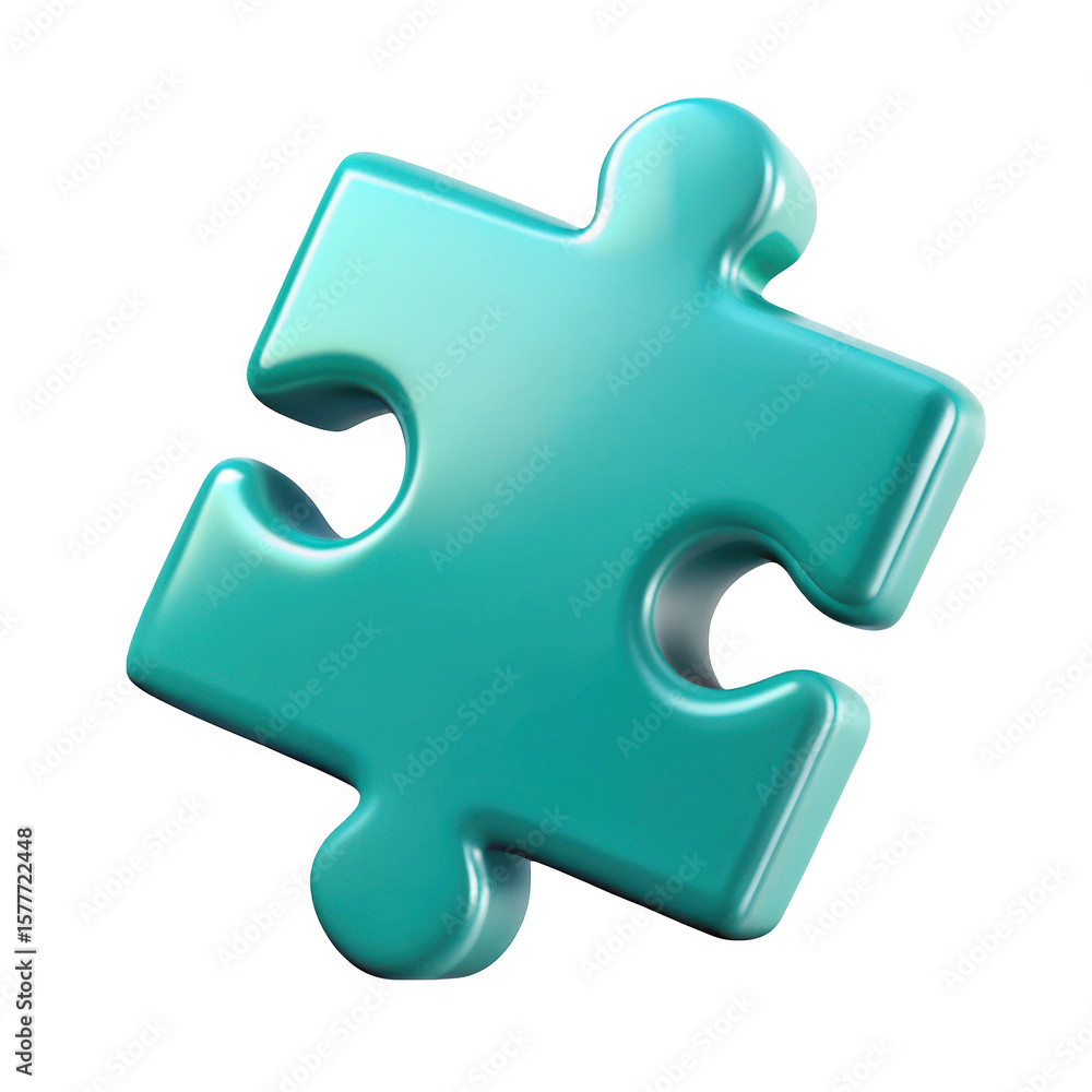 Fototapeta premium 3d teal puzzle piece isolated on transparent background