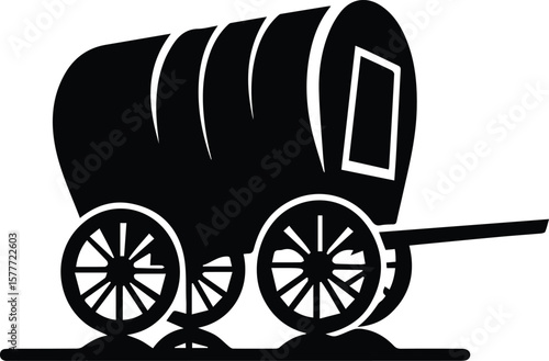 Old western covered wagon silhouette – antique transport vector on white background