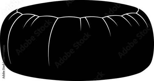 Black Round Pillow Silhouette with White Stitching Detail, Vector Graphic