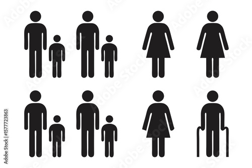 Simple Pictogram Set of Family Figures Adults and Children