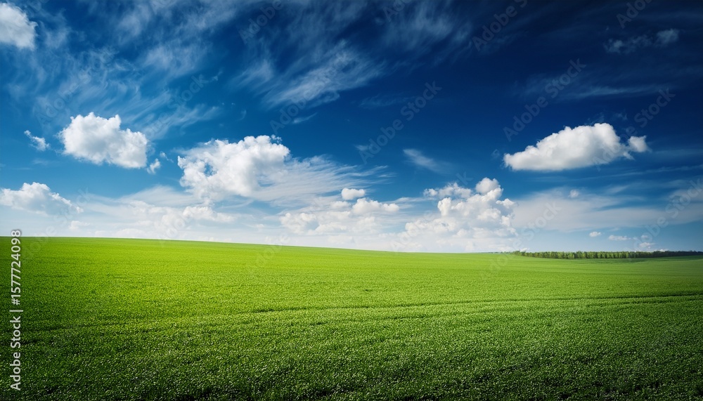 Obraz premium green field and blue sky with clouds