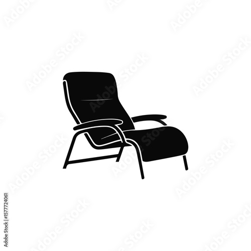 Isolated Black Silhouette of a Lounge Chair with Armrests on White Backdrop