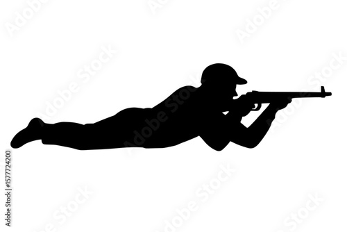 Soldier Silhouette in Prone Position Aiming