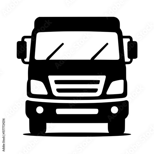 Silhouette of a front view truck, black color on white background