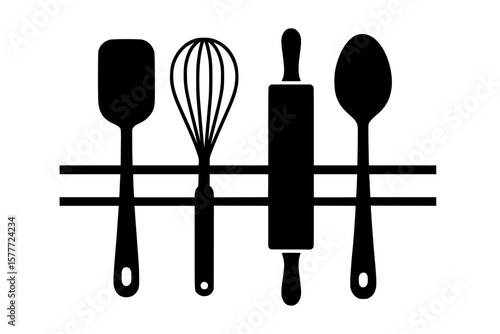 Silhouettes of Kitchen Utensils Isolated on White Background