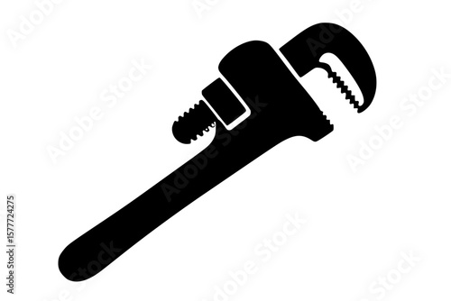 Silhouette of an adjustable wrench isolated on a white background