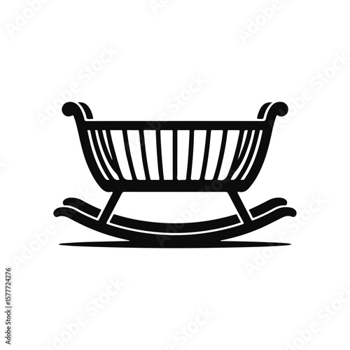 Silhouette of a Baby Cradle Rocking Chair Nursery Furniture Piece Babyhood Equipment Icon