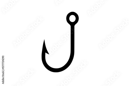 Silhouette of a fishing hook isolated on a white background