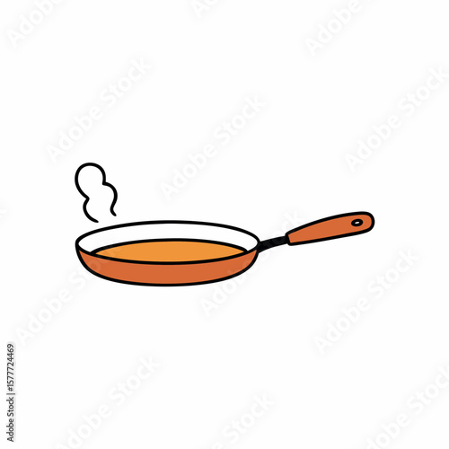 Frying pan with steam for kitchenware and cooking coloring book Line Art Vector Illustration