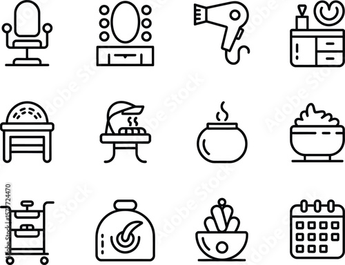 Collection of beauty salon and spa service icons in a clean outline style
