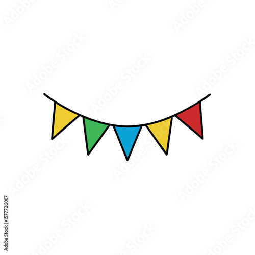 String of triangular bunting flags for party celebration coloring book Line Art Vector Illustration