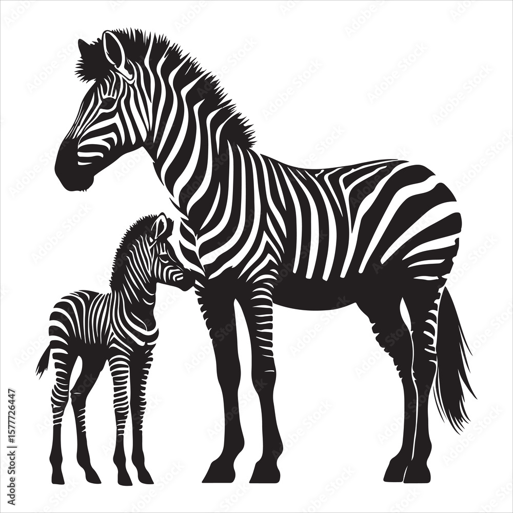 Obraz premium Silhouette vector of a zebra standing on a white background