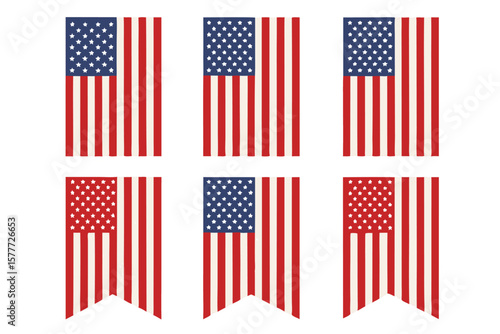 Six American Flag Pennants Patriotic Bunting Decoration