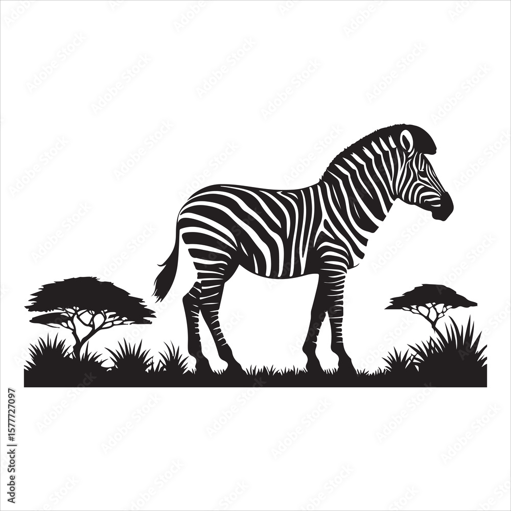Obraz premium Silhouette vector of a zebra standing on a white background