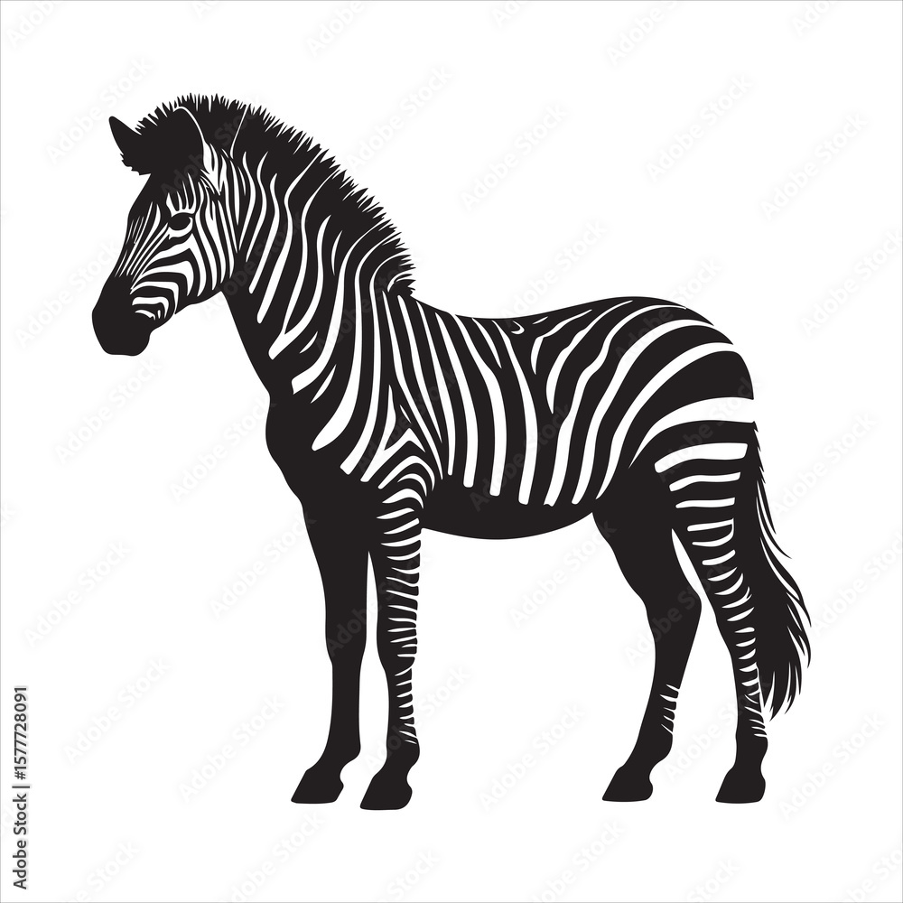Obraz premium Silhouette vector of a zebra standing on a white background