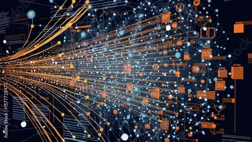Data flow and network connections represent communication and technology advancements