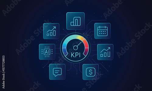 KPI Dashboard Visualization Metrics and Performance Analysis vector illustration