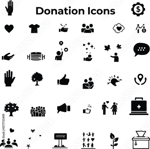 Donation and charity vector icons set fundraising and help symbols for web and graphic design use