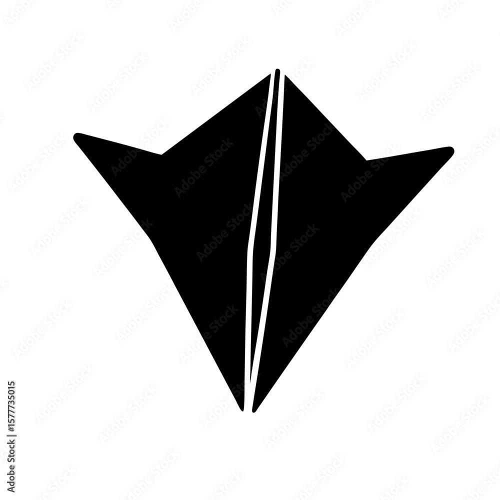 Fototapeta premium Black abstract geometric shape with sharp edges and white vertical lines