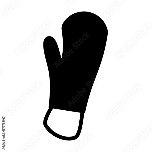 Isolated black oven mitt with hanging loop on a white background