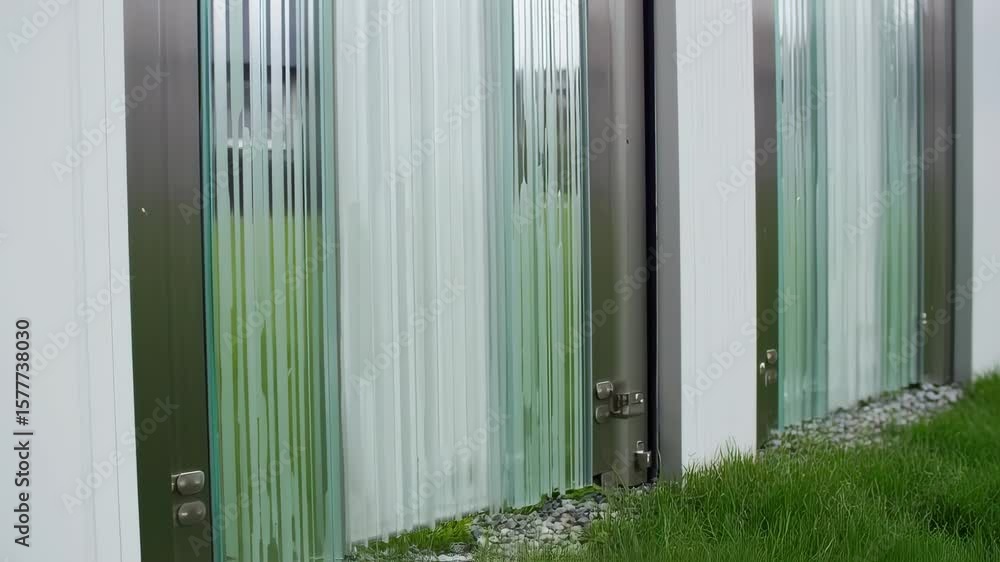 Modern frosted glass panels on a building facade Modern frosted glass panels on a building facade