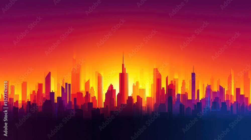 Obraz premium Vibrant city skyline at sunset.