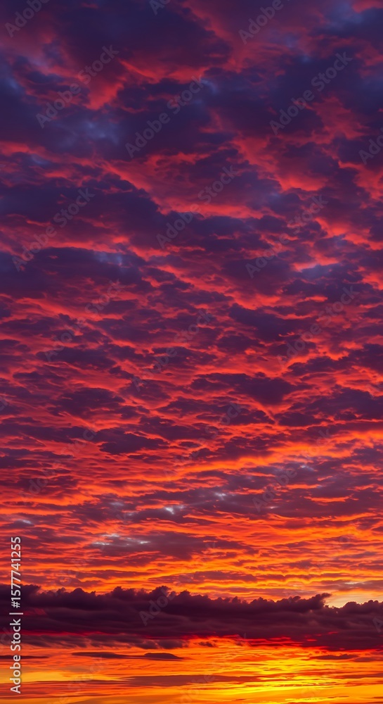 Fototapeta premium Isometric vertical sunset sky with glowing clouds