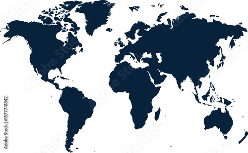 Dark blue silhouette of the world map on a white background