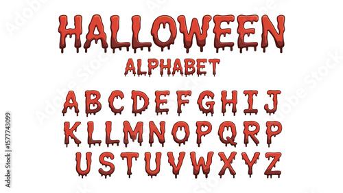 Halloween Alphabet Dripping Blood Letters with Transparent Background. Font Set