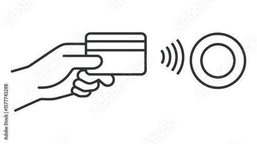 Hand holding contactless credit card with signal isolated on transparent background