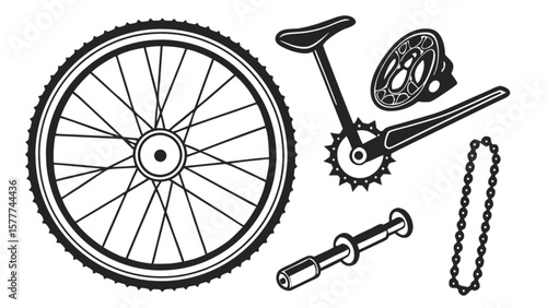 Bicycle parts vector illustration for bike repair shop and cycling enthusiasts design and diy projects
