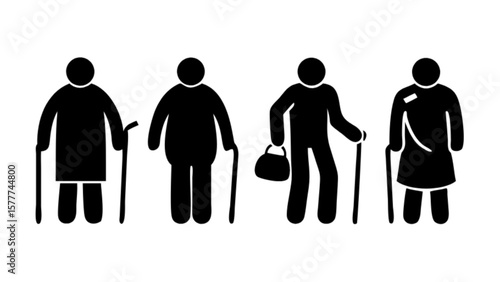 Elderly people senior citizens with walking sticks and purse icon vector illustration design concept