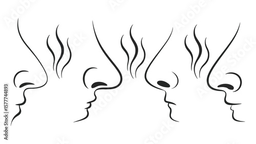 Line Art Profile Faces, Abstract Minimalist Drawing with Hair on White Background