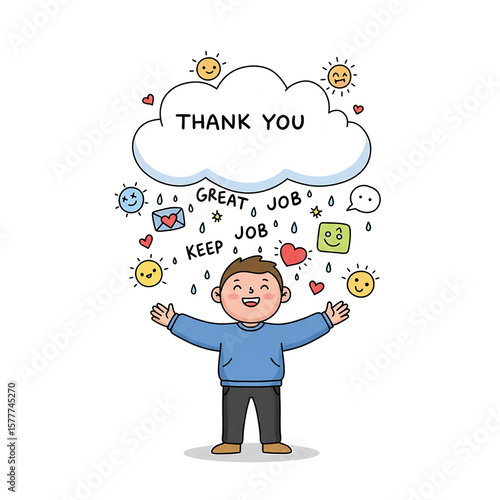 Wallpaper Mural "Thank You Cloud Pouring Positivity – Cartoon Gratitude for Kids" Torontodigital.ca