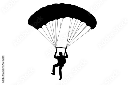 Parachutist Silhouette Descending with Open Canopy