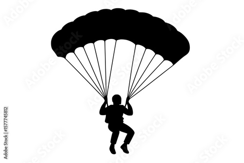 Parachutist Silhouette Descending with Open Canopy