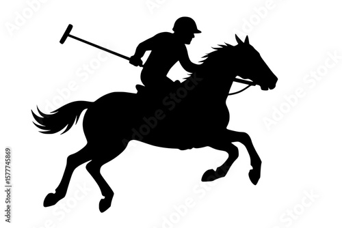 Silhouette of a Polo Player Riding a Horse in Motion