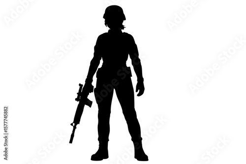 Soldier Silhouette: A Woman in Uniform with Weapon