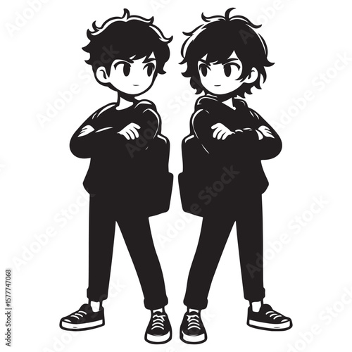 Arm in Arm Male Friends Silhouette Walking in Brotherhood
