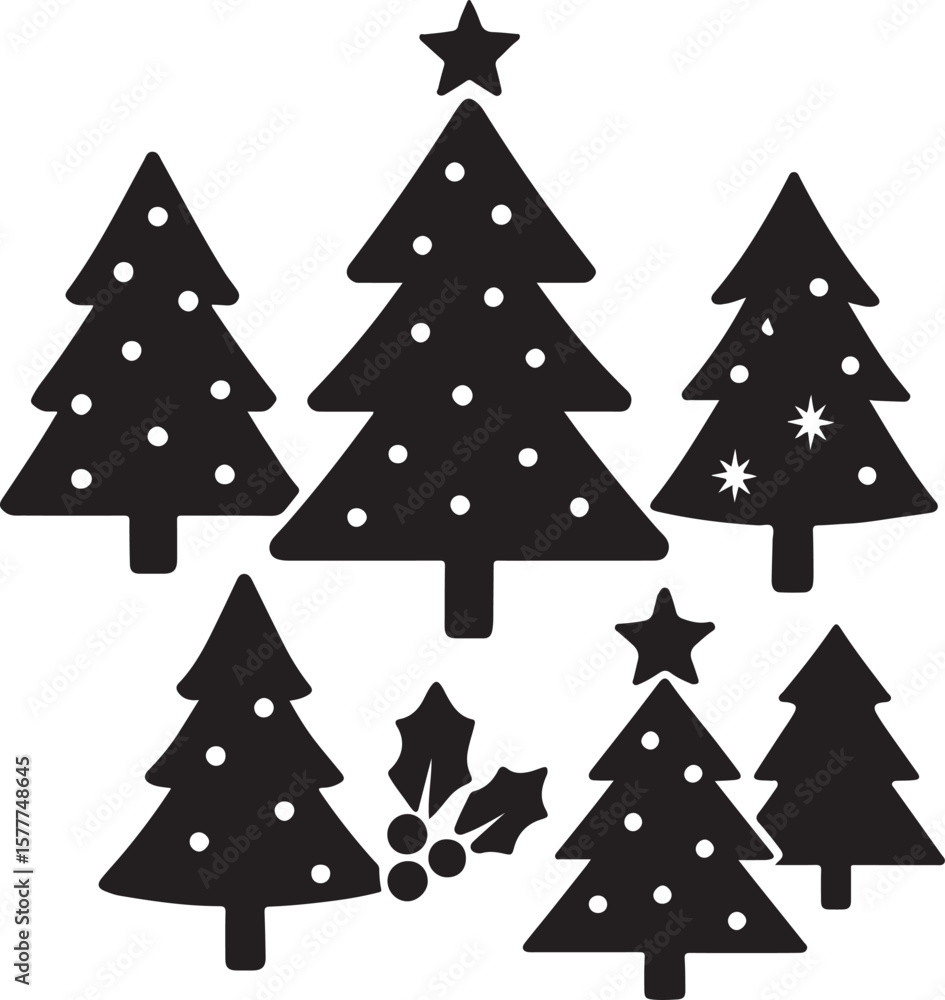 Obraz premium Elegant Black and White Christmas Tree Illustrations Perfect for Holiday Designs