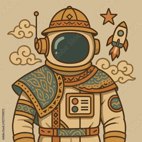 Traditional Astronaut Illustration in Cartoon Style