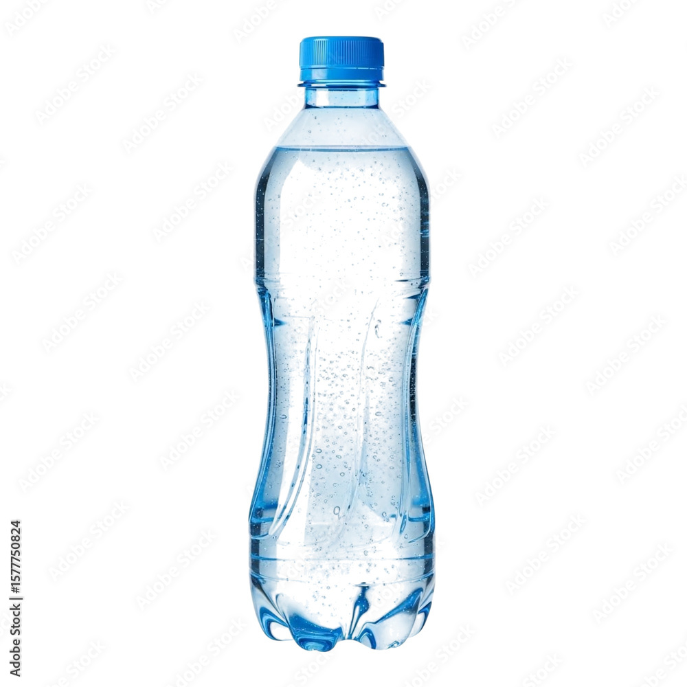 Fototapeta premium Clear plastic bottle filled with sparkling water isolated on transparent background