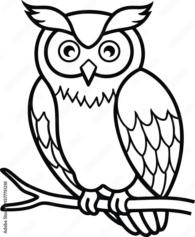 Fototapeta premium owl with tree vector line art