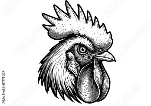 Vintage Rooster Head Drawing | Farm Animal Clipart | Retro Chicken Sketch Art | Rustic Poultry Tattoo Design | Barnyard Bird Illustration

