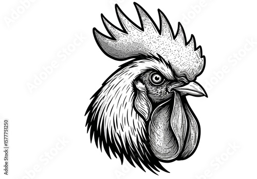 Vintage Rooster Head Drawing | Farm Animal Clipart | Retro Chicken Sketch Art | Rustic Poultry Tattoo Design | Barnyard Bird Illustration

