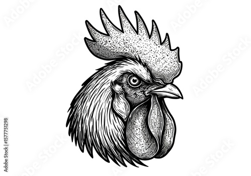 Vintage Rooster Head Drawing | Farm Animal Clipart | Retro Chicken Sketch Art | Rustic Poultry Tattoo Design | Barnyard Bird Illustration

