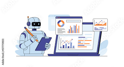 AI Robot Analyzing Financial Data and Business Growth Reports on Laptop